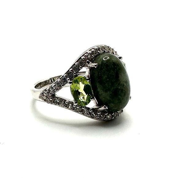 Paul Deasy Wyoming Jade & Peridot Sterling Silver Band Ring Size 6 - Picture 2 of 4